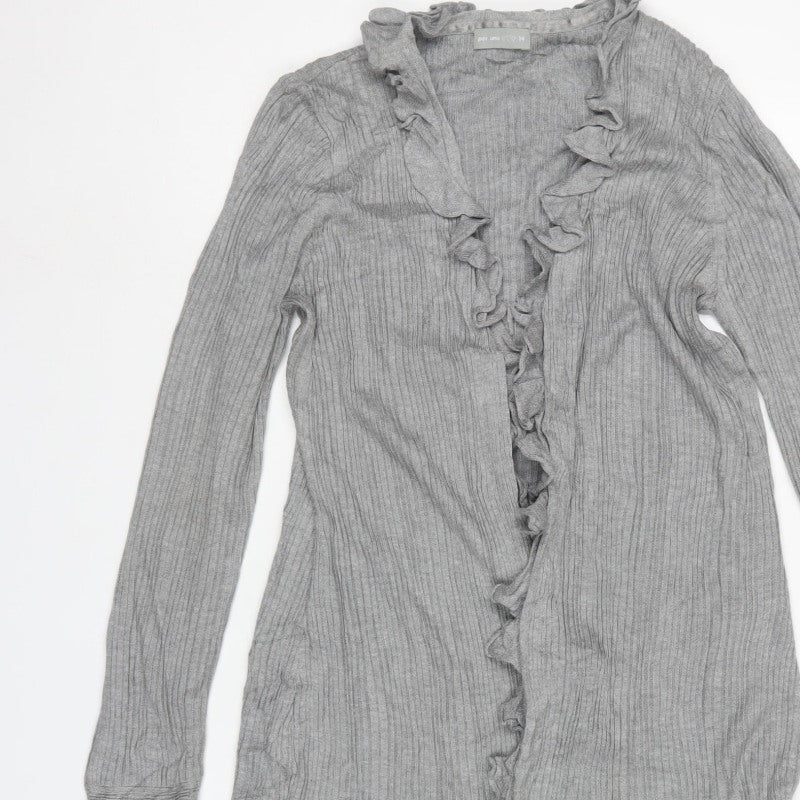 Per Una Women Grey Size 14 Ruffle Open Longline Knit Cardigan