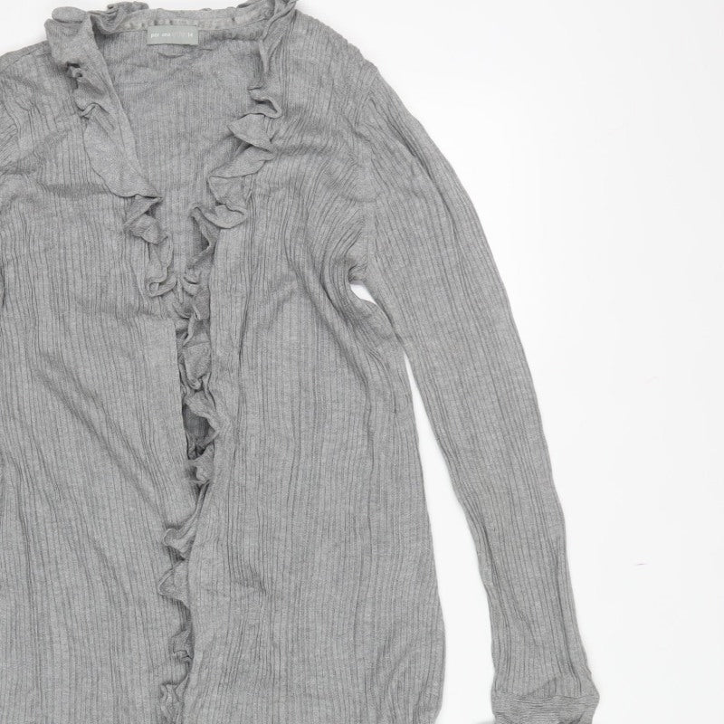 Per Una Women Grey Size 14 Ruffle Open Longline Knit Cardigan