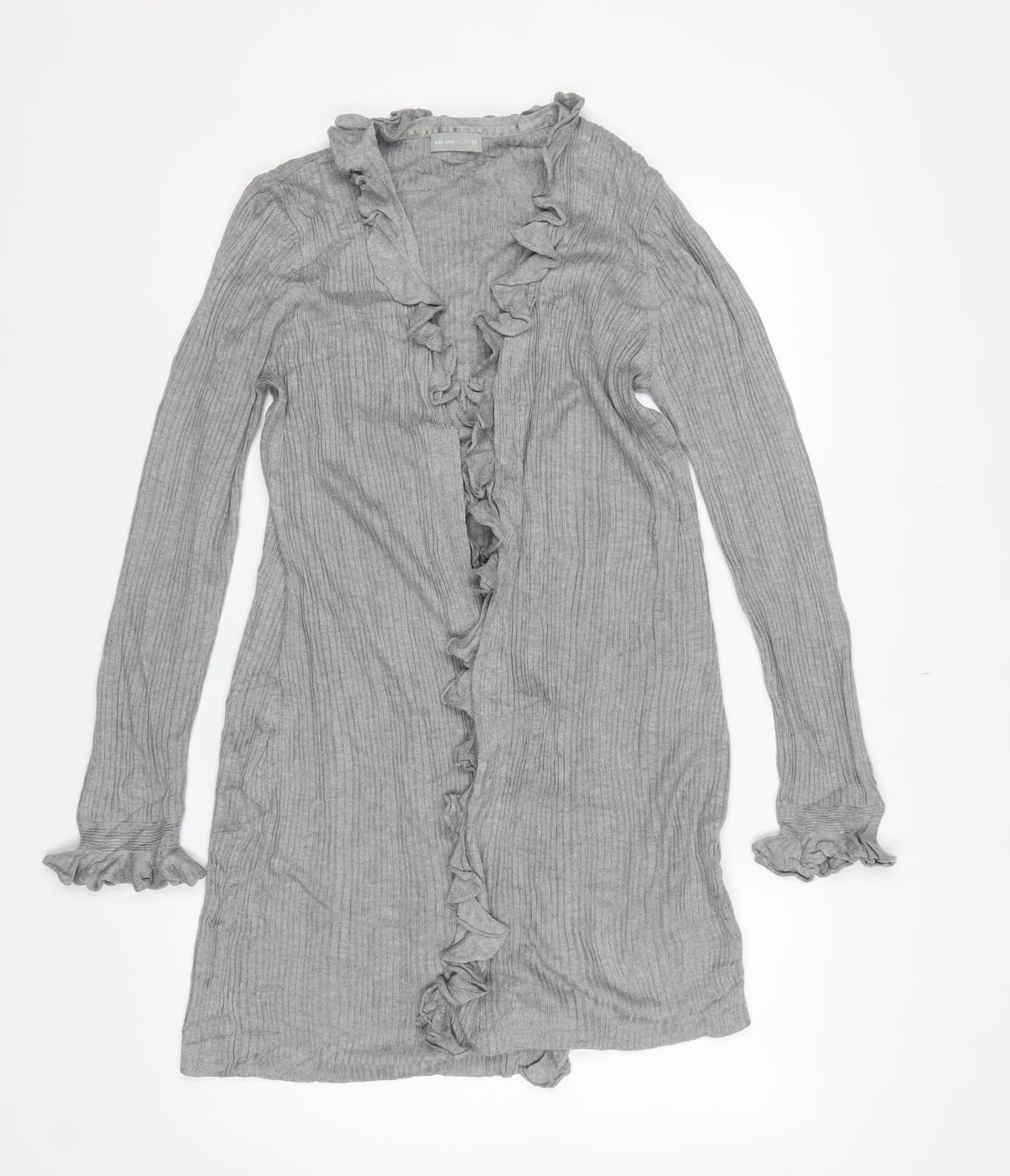 Per Una Women Grey Size 14 Ruffle Open Longline Knit Cardigan