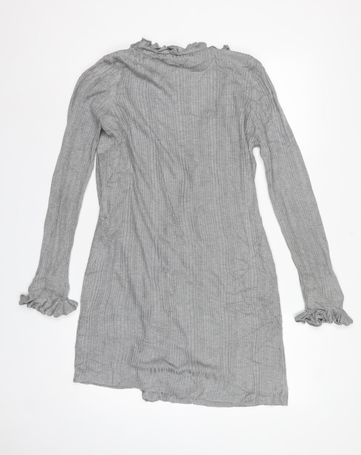 Per Una Women Grey Size 14 Ruffle Open Longline Knit Cardigan