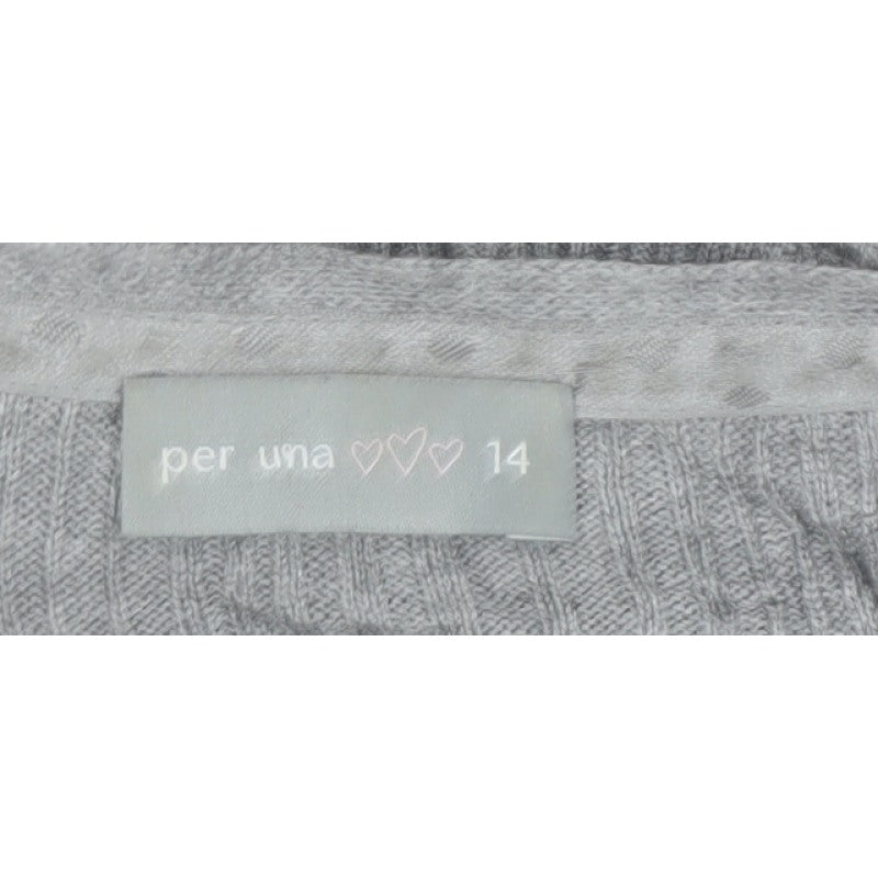 Per Una Women Grey Size 14 Ruffle Open Longline Knit Cardigan