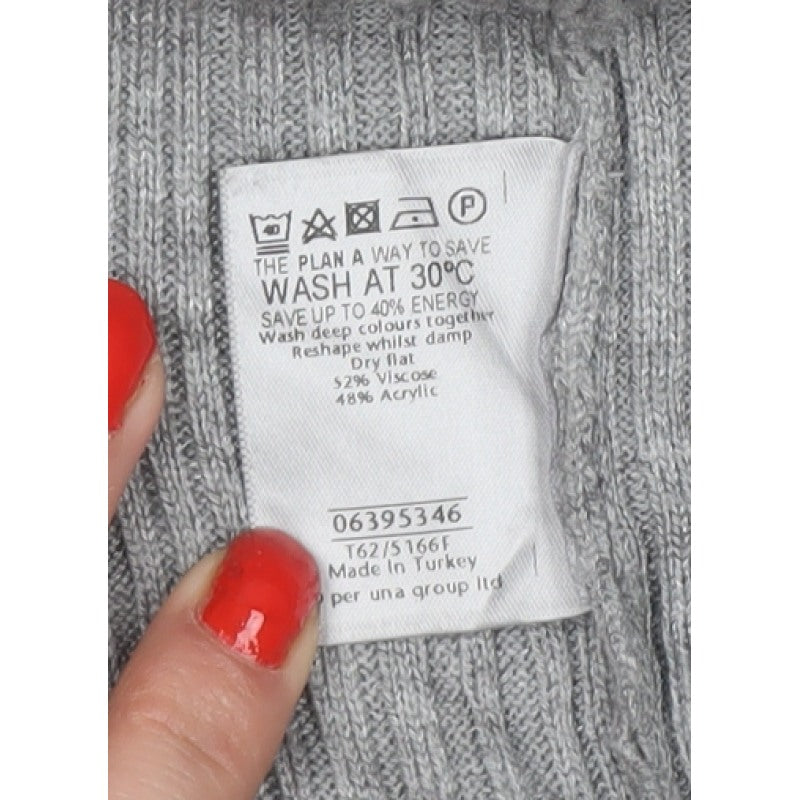 Per Una Women Grey Size 14 Ruffle Open Longline Knit Cardigan