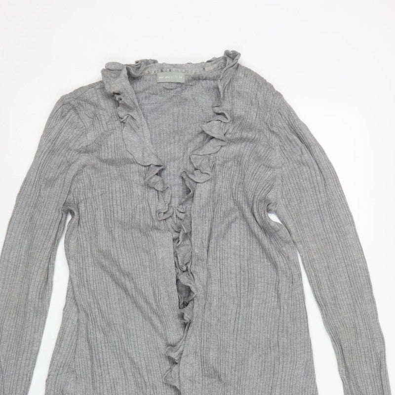 Per Una Women Grey Size 14 Ruffle Open Longline Knit Cardigan