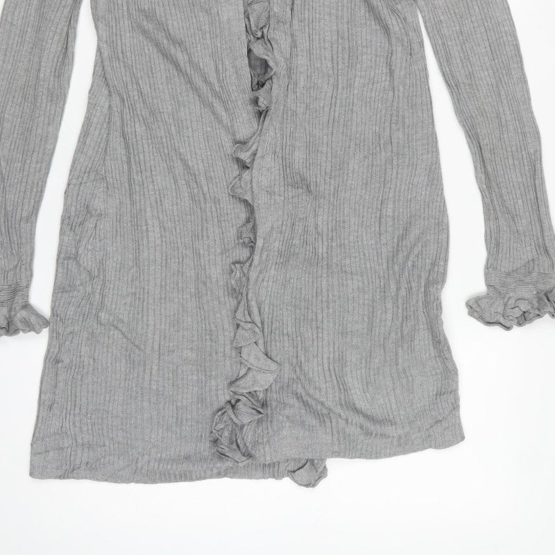 Per Una Women Grey Size 14 Ruffle Open Longline Knit Cardigan