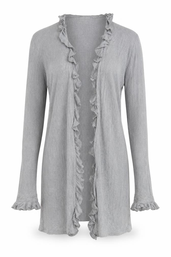 Per Una Women Grey Size 14 Ruffle Open Longline Knit Cardigan