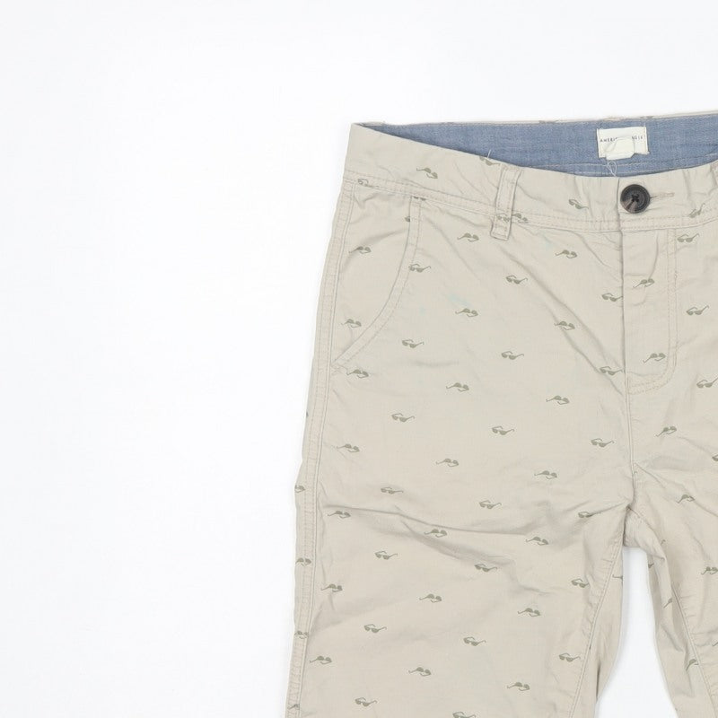American Eagle Kids Boys Beige Size 13-14 Chino Mustache Print Shorts