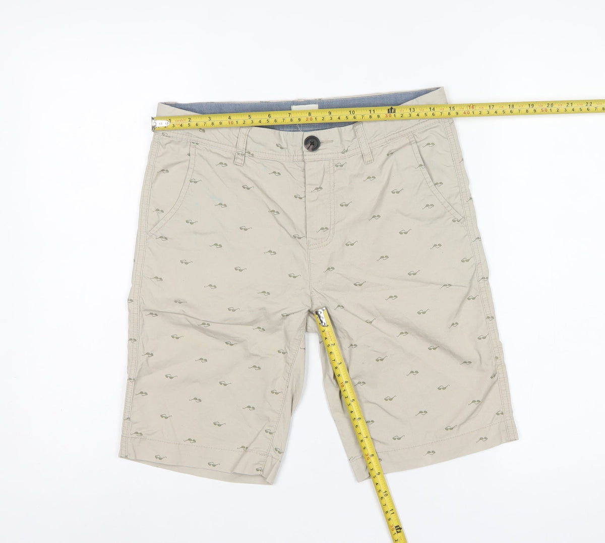 American Eagle Kids Boys Beige Size 13-14 Chino Mustache Print Shorts