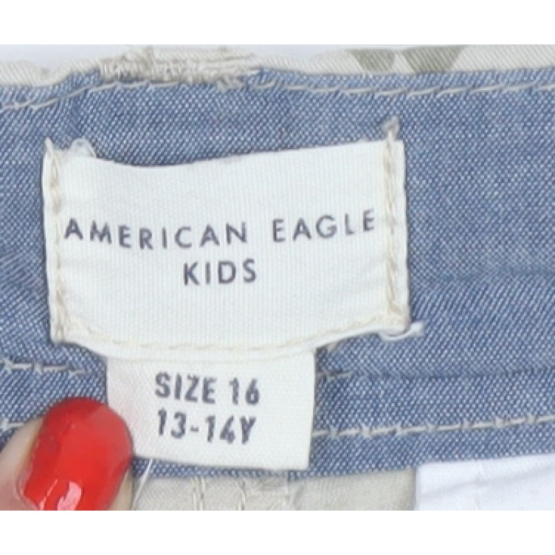 American Eagle Kids Boys Beige Size 13-14 Chino Mustache Print Shorts