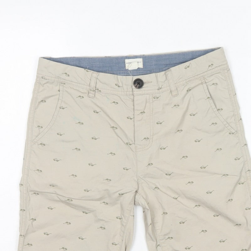 American Eagle Kids Boys Beige Size 13-14 Chino Mustache Print Shorts