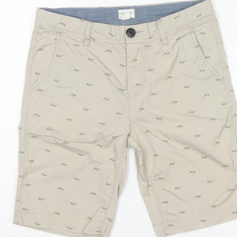 American Eagle Kids Boys Beige Size 13-14 Chino Mustache Print Shorts