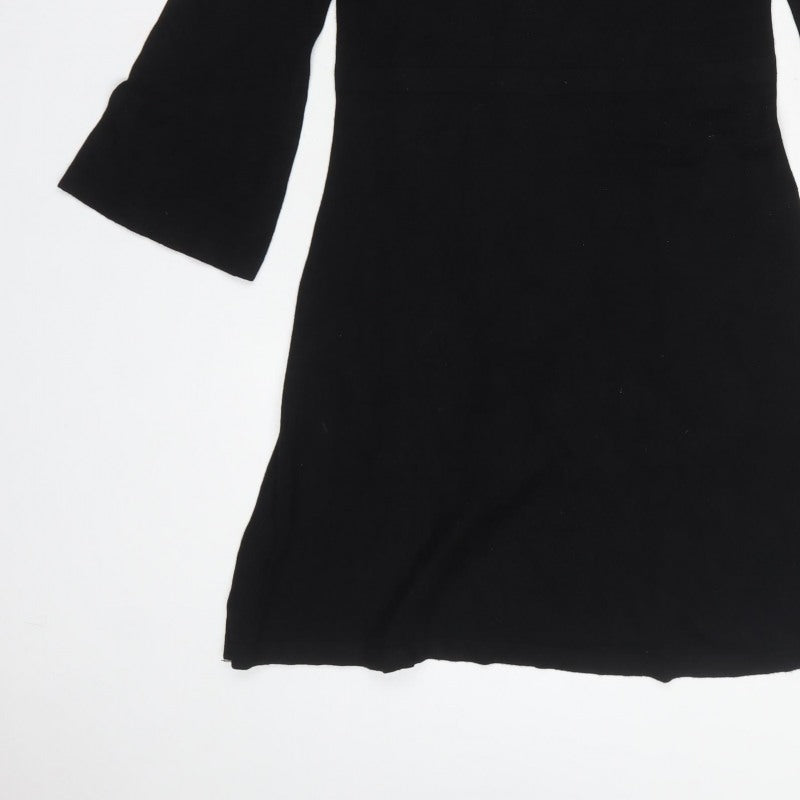 Warehouse Women Black UK 10 Fit & Flare Rhinestone Bell Sleeve Dress