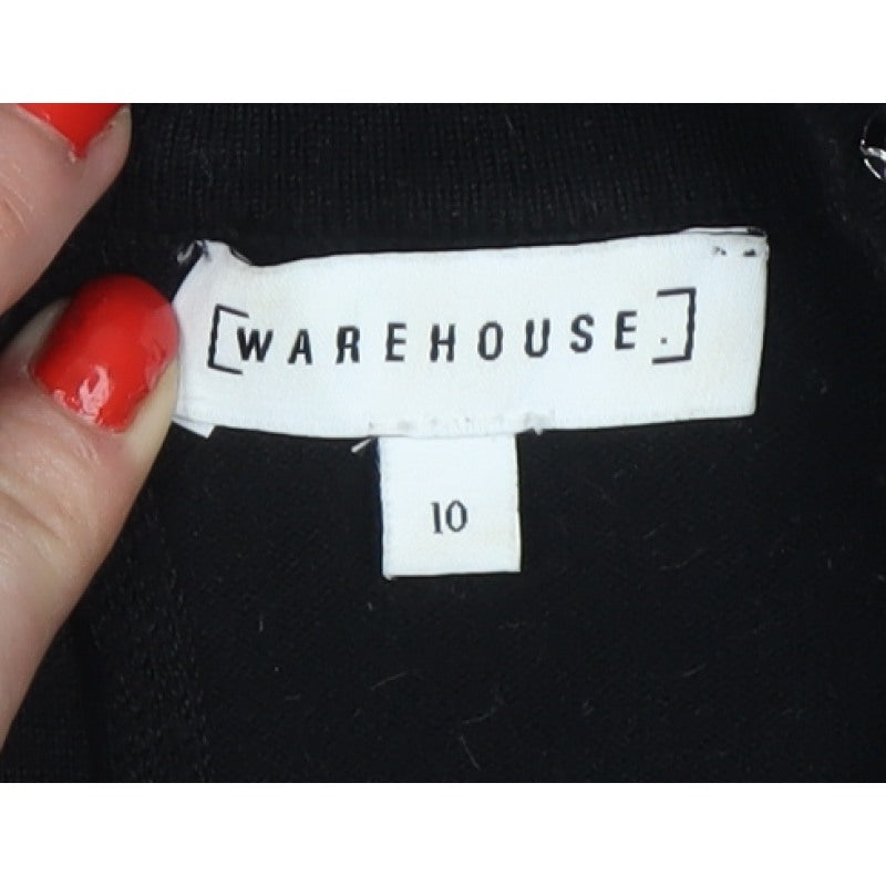 Warehouse Women Black UK 10 Fit & Flare Rhinestone Bell Sleeve Dress