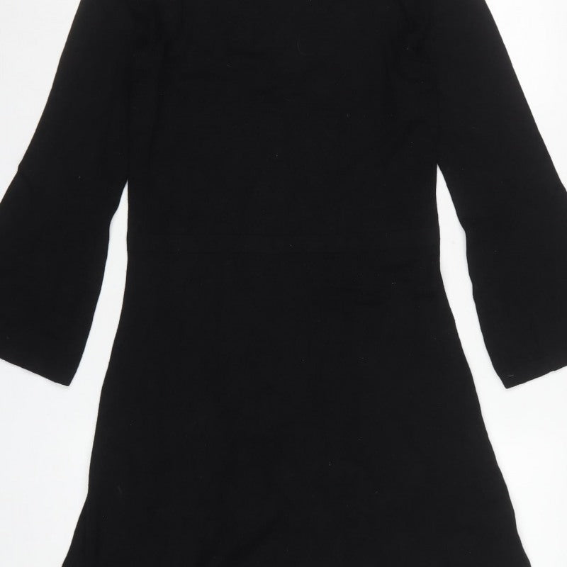 Warehouse Women Black UK 10 Fit & Flare Rhinestone Bell Sleeve Dress