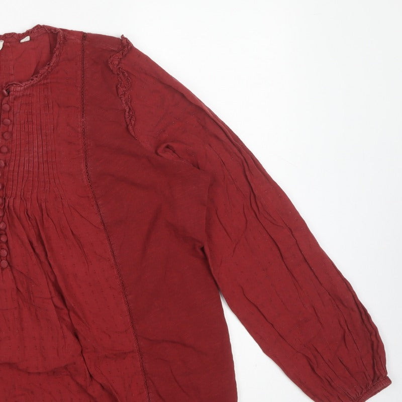 Fat Face Women’s Red UK 14 Boho Tunic Blouse Long Balloon Sleeve