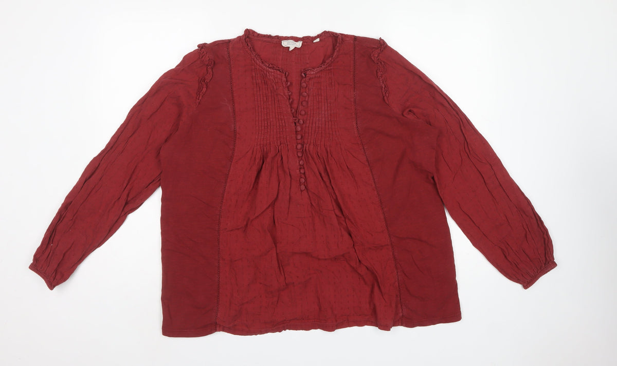 Fat Face Women’s Red UK 14 Boho Tunic Blouse Long Balloon Sleeve