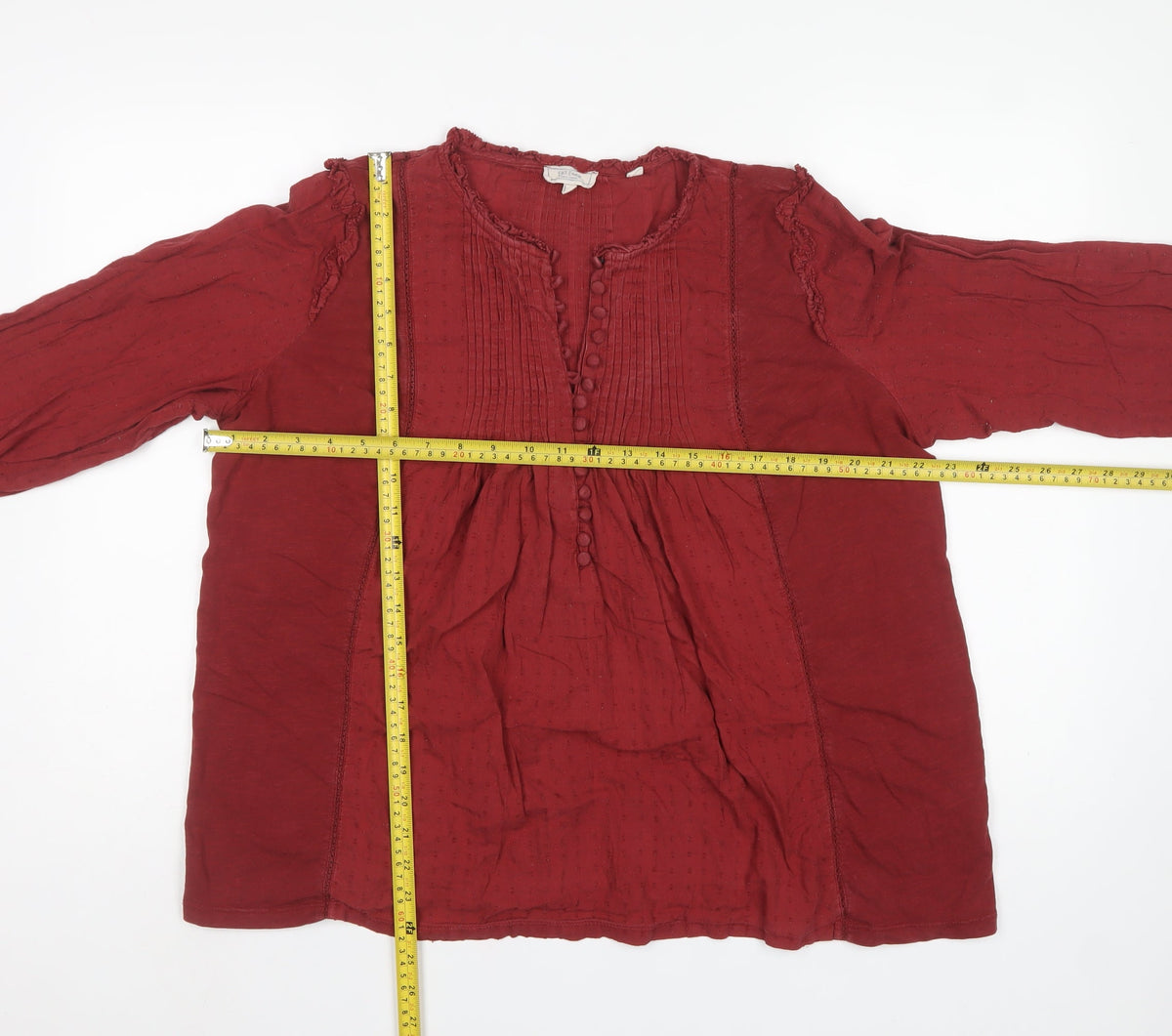 Fat Face Women’s Red UK 14 Boho Tunic Blouse Long Balloon Sleeve