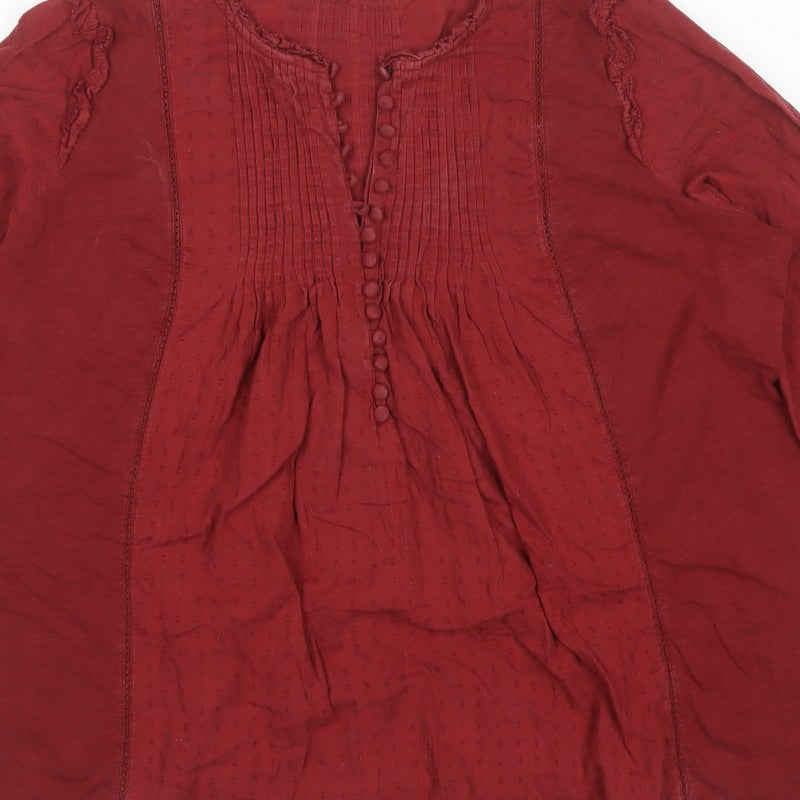 Fat Face Women’s Red UK 14 Boho Tunic Blouse Long Balloon Sleeve