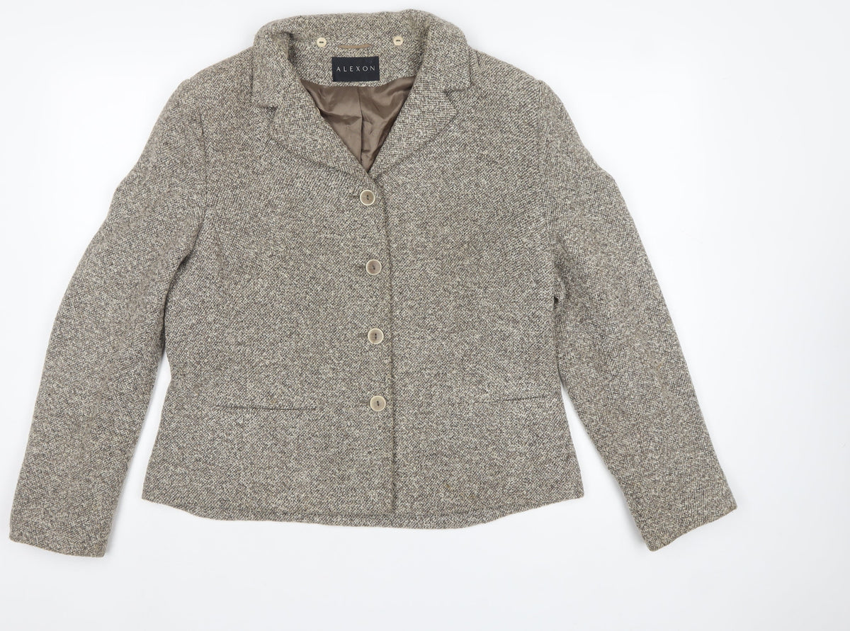 Alexon Women Beige Tweed Blazer UK 16 Classic 4 Button Lined