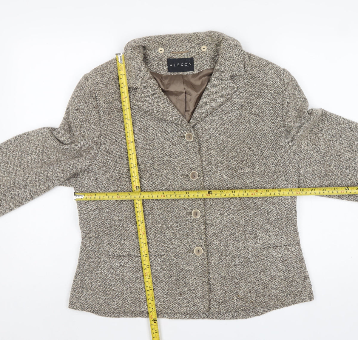 Alexon Women Beige Tweed Blazer UK 16 Classic 4 Button Lined