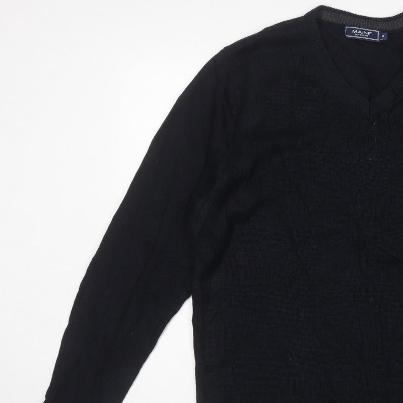 Maine New England Men’s Black V-Neck Cotton Pullover Jumper Medium