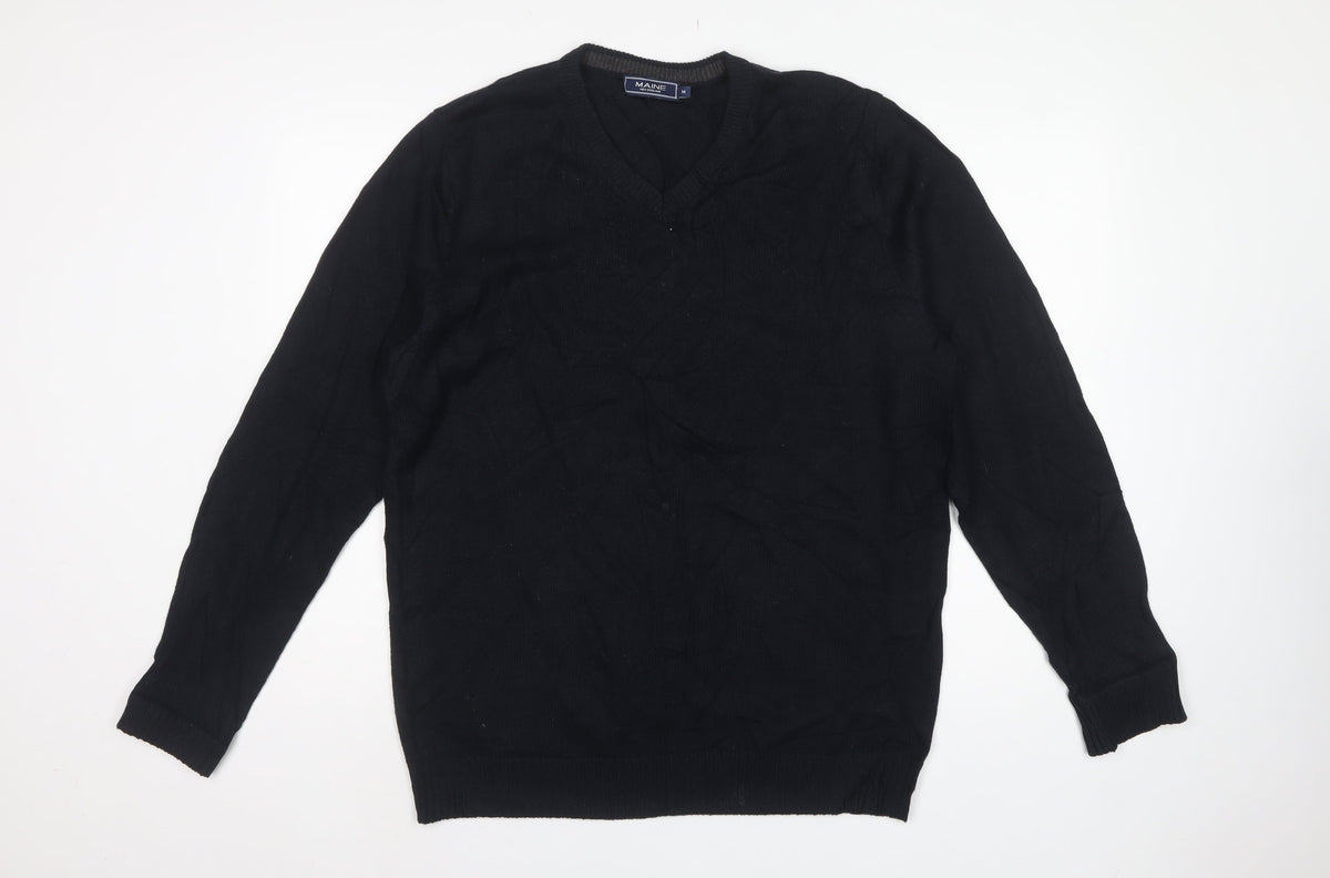 Maine New England Men’s Black V-Neck Cotton Pullover Jumper Medium