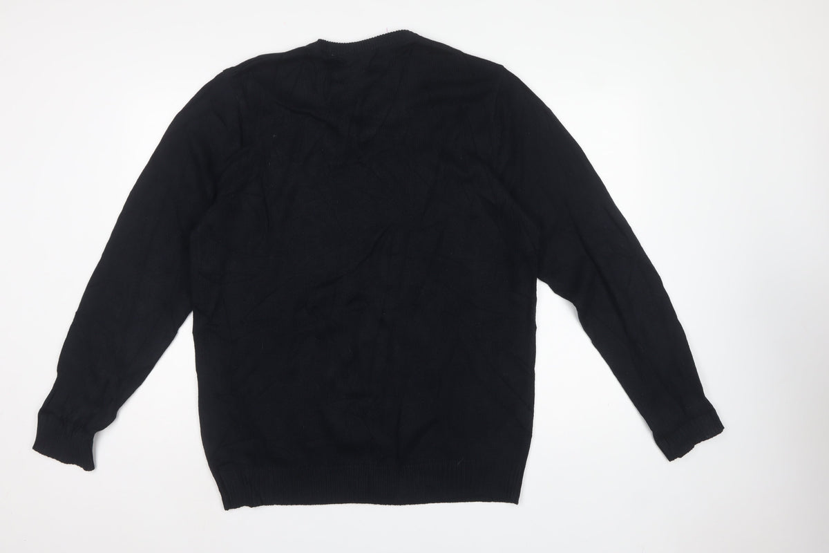Maine New England Men’s Black V-Neck Cotton Pullover Jumper Medium