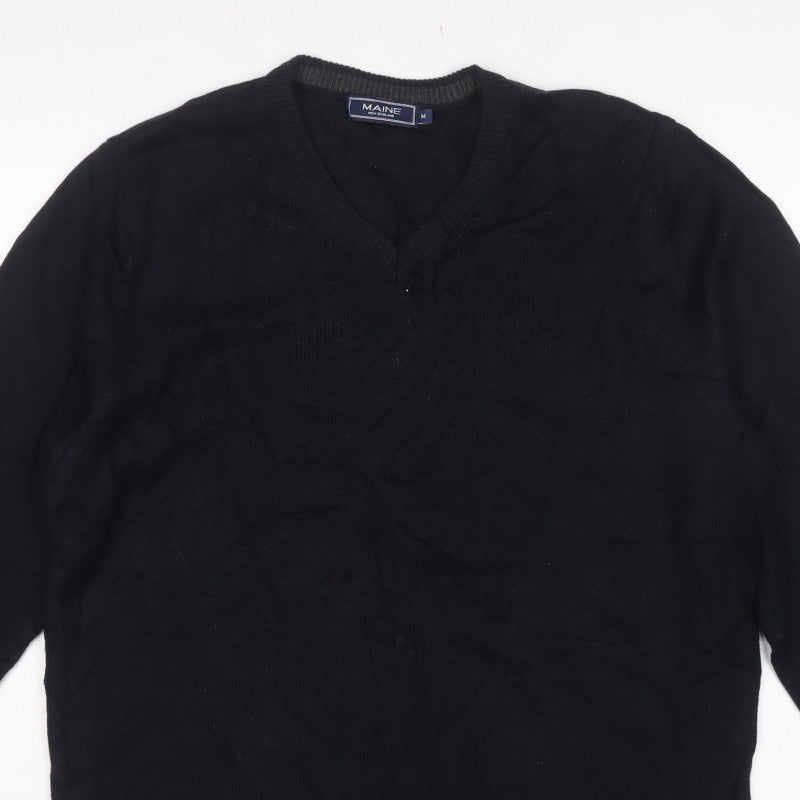 Maine New England Men’s Black V-Neck Cotton Pullover Jumper Medium