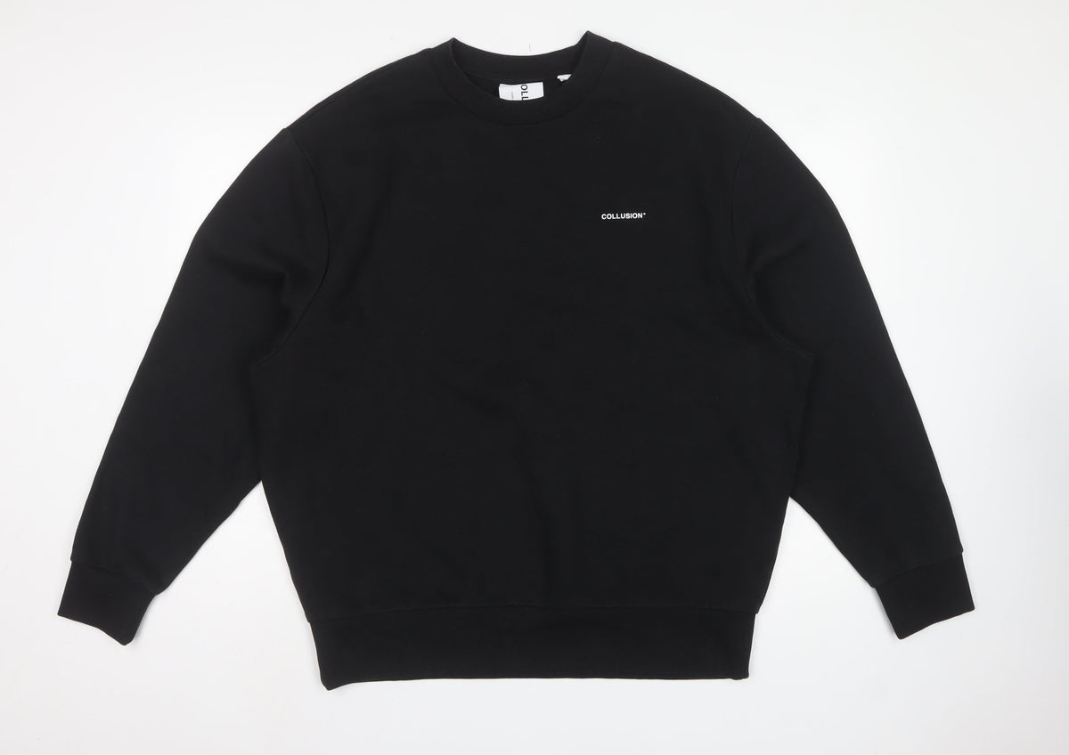 COLLUSION Men’s Black L Logo Crew Neck Pullover Sweatshirt