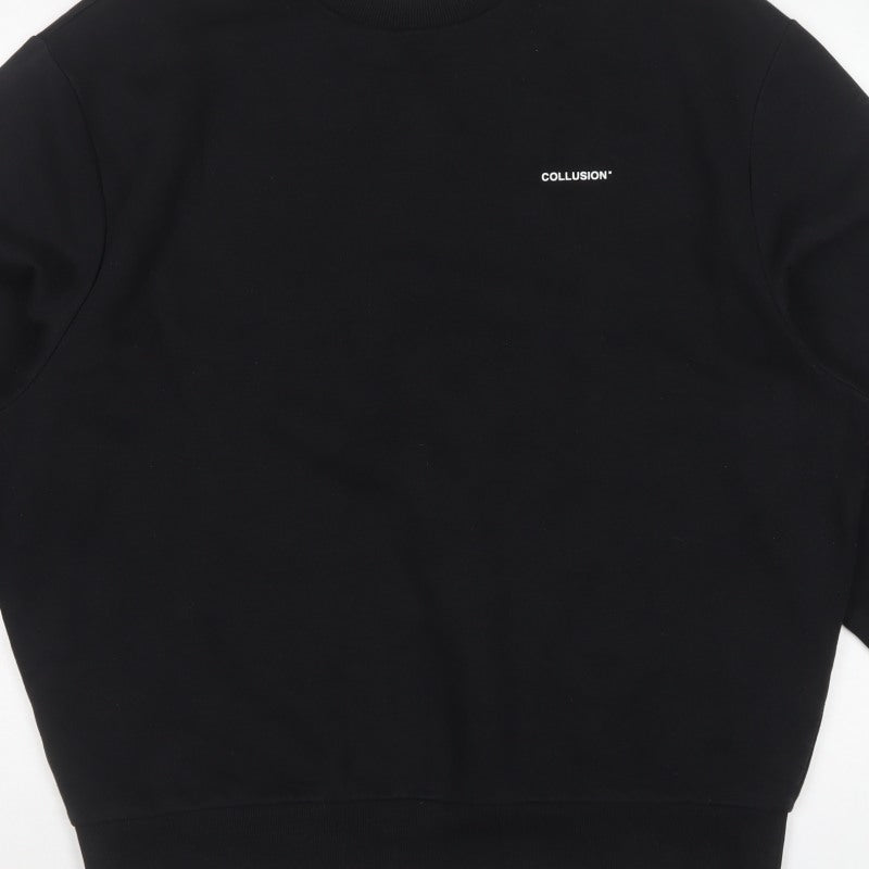COLLUSION Men’s Black L Logo Crew Neck Pullover Sweatshirt