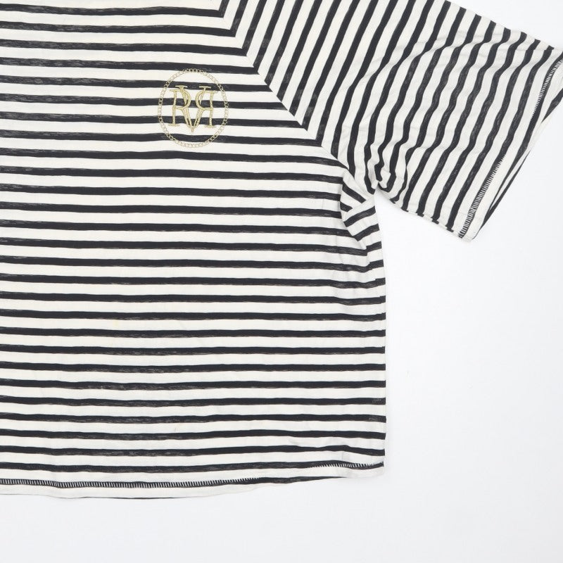 River Island Women Black White UK 18 Striped Oversized Basic T-Shirt