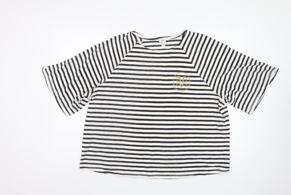 River Island Women Black White UK 18 Striped Oversized Basic T-Shirt