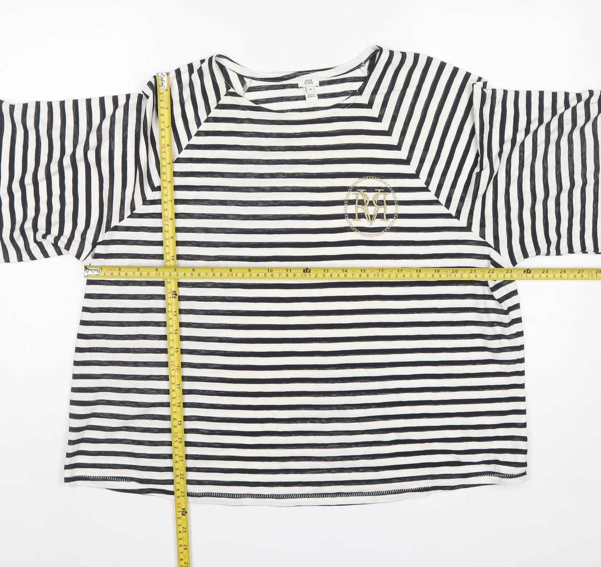 River Island Women Black White UK 18 Striped Oversized Basic T-Shirt