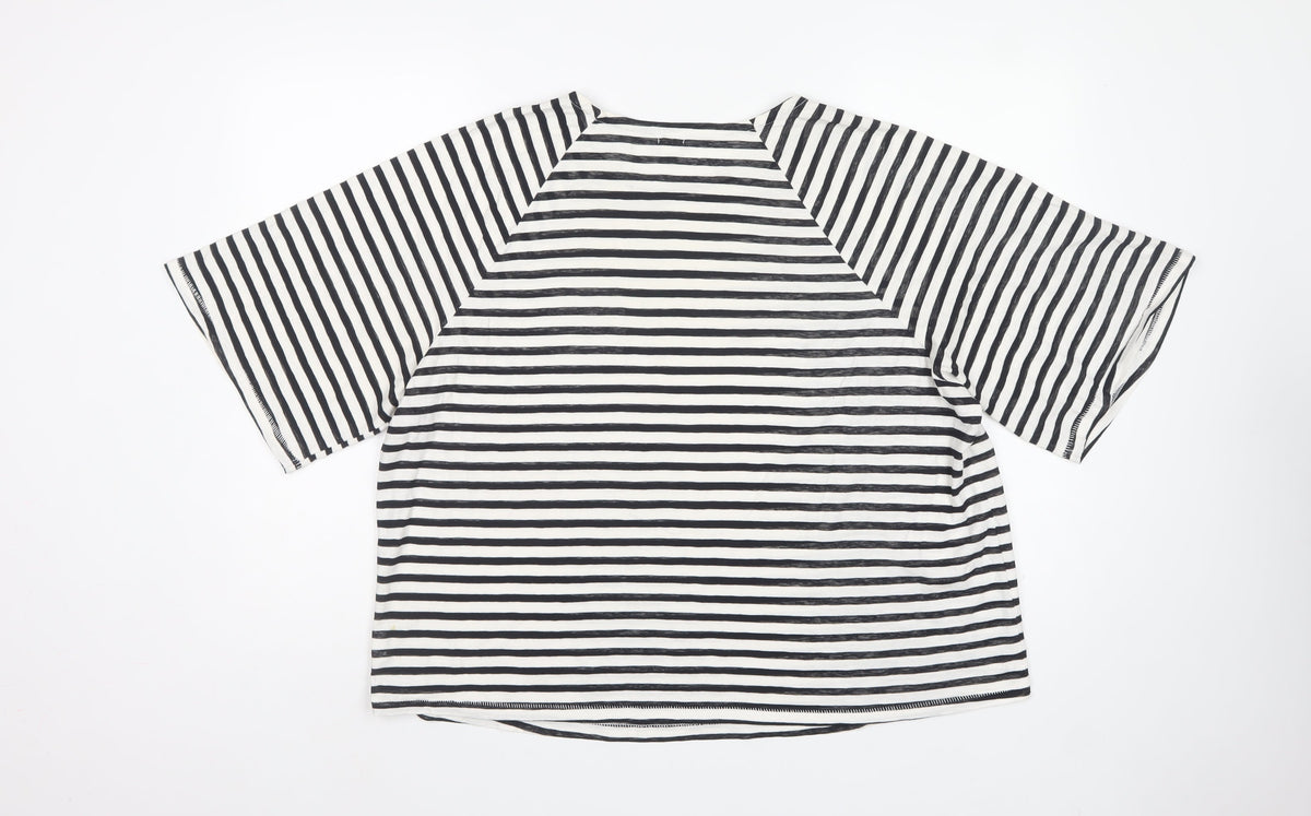 River Island Women Black White UK 18 Striped Oversized Basic T-Shirt