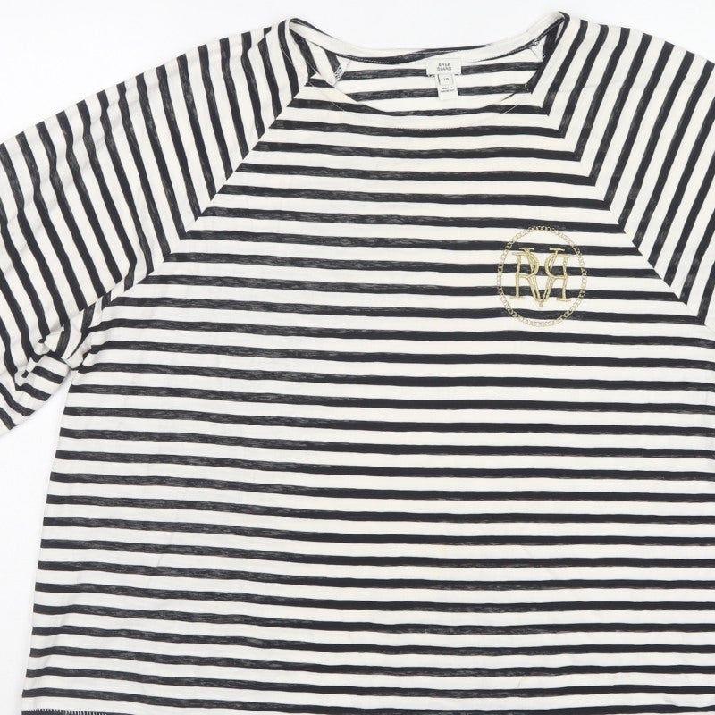 River Island Women Black White UK 18 Striped Oversized Basic T-Shirt