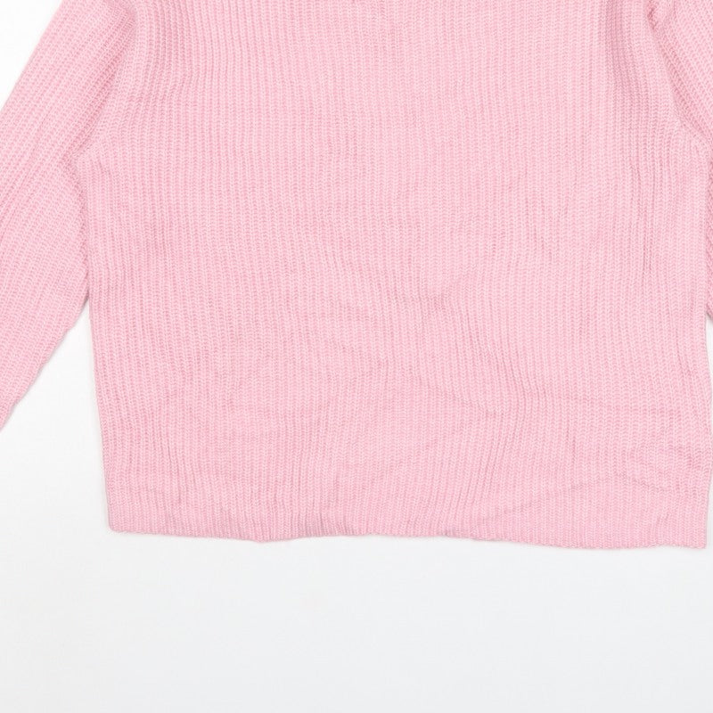 Marks and Spencer Women’s Pink M Rib Knit Round Neck Pullover Jumper