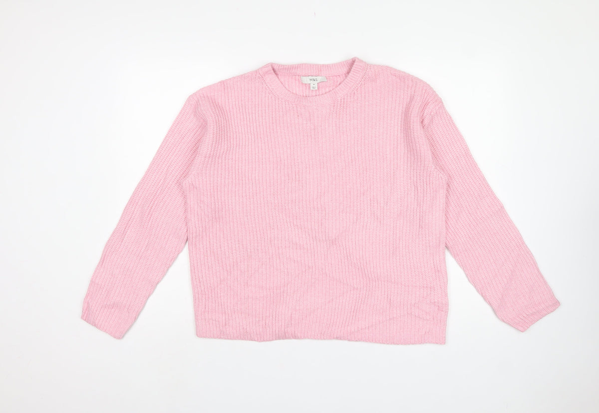 Marks and Spencer Women’s Pink M Rib Knit Round Neck Pullover Jumper