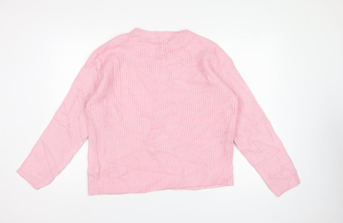 Marks and Spencer Women’s Pink M Rib Knit Round Neck Pullover Jumper