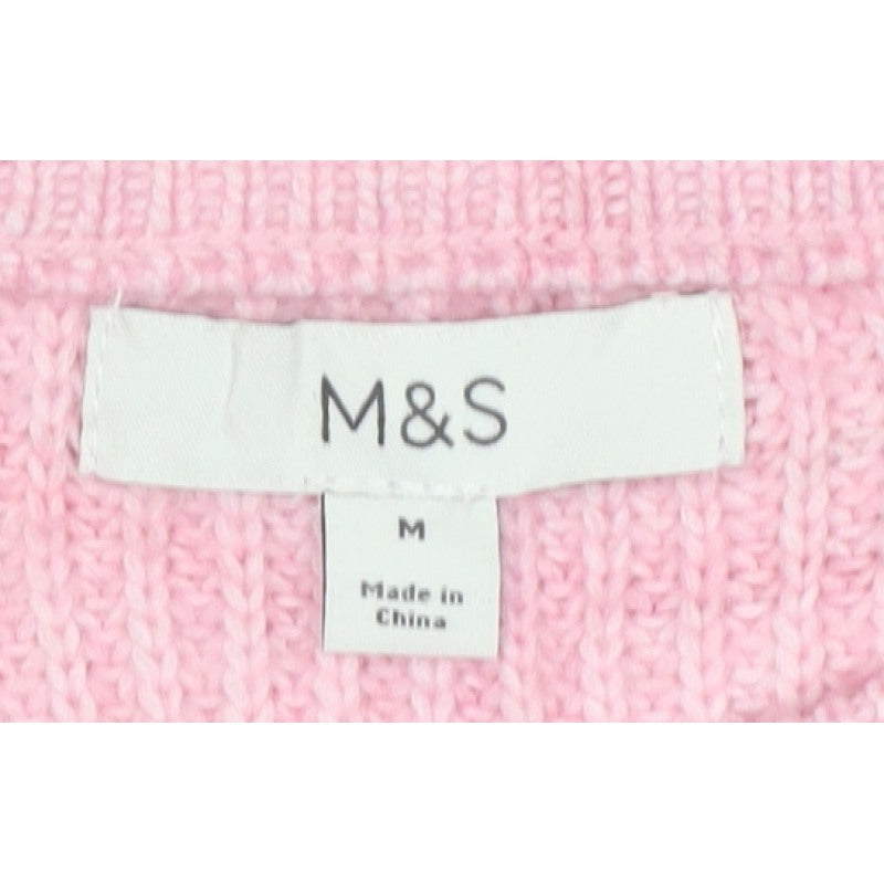 Marks and Spencer Women’s Pink M Rib Knit Round Neck Pullover Jumper