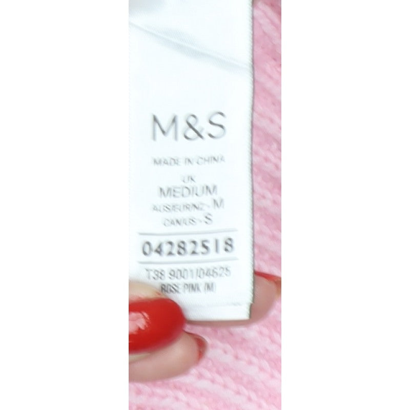 Marks and Spencer Women’s Pink M Rib Knit Round Neck Pullover Jumper