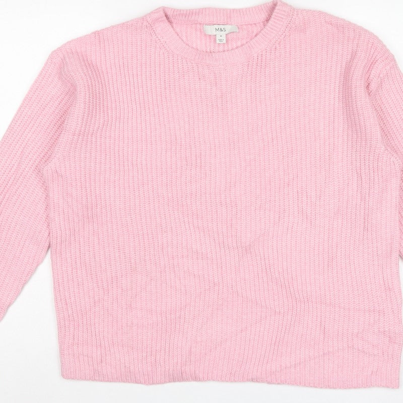 Marks and Spencer Women’s Pink M Rib Knit Round Neck Pullover Jumper