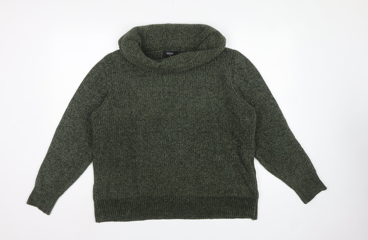 Klass Women’s Green XL Chunky Knit Cowl Neck Pullover Jumper