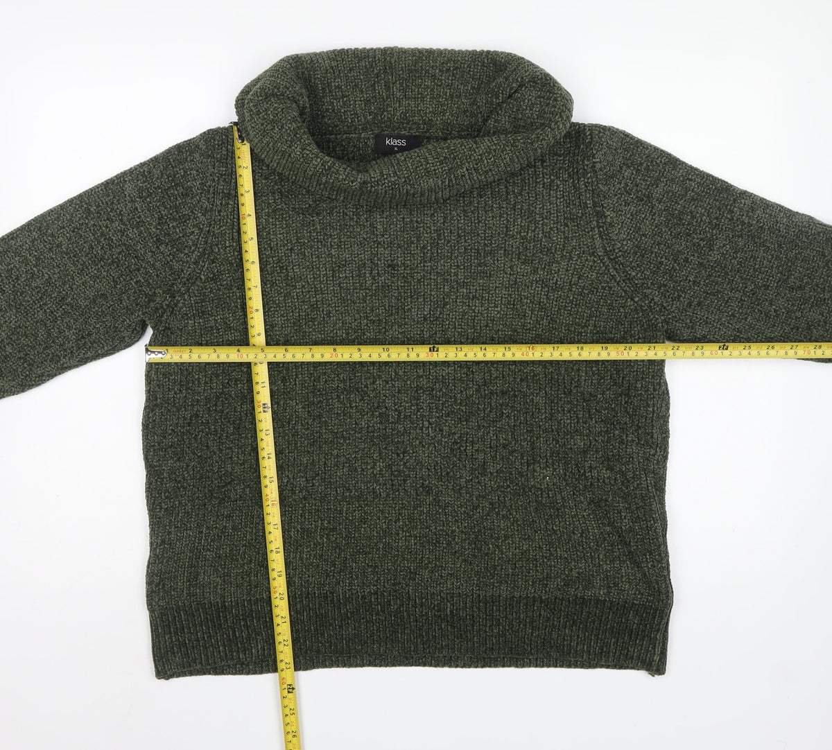 Klass Women’s Green XL Chunky Knit Cowl Neck Pullover Jumper