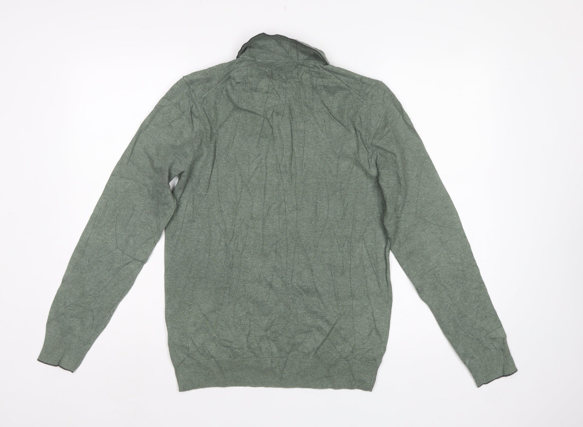 Marks and Spencer Men Green S Cotton Rich Collared Henley Jumper