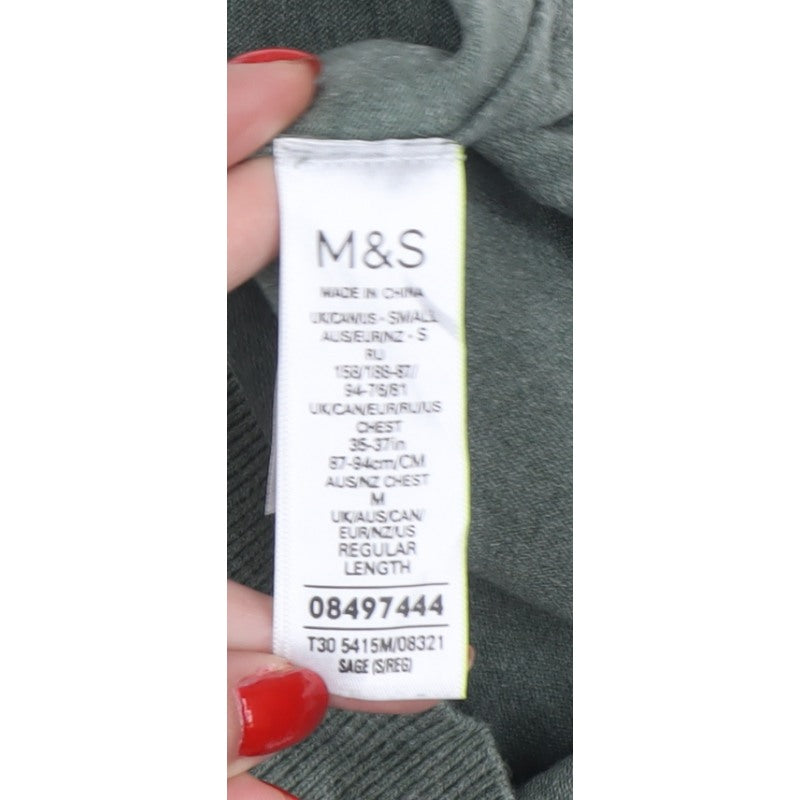 Marks and Spencer Men Green S Cotton Rich Collared Henley Jumper