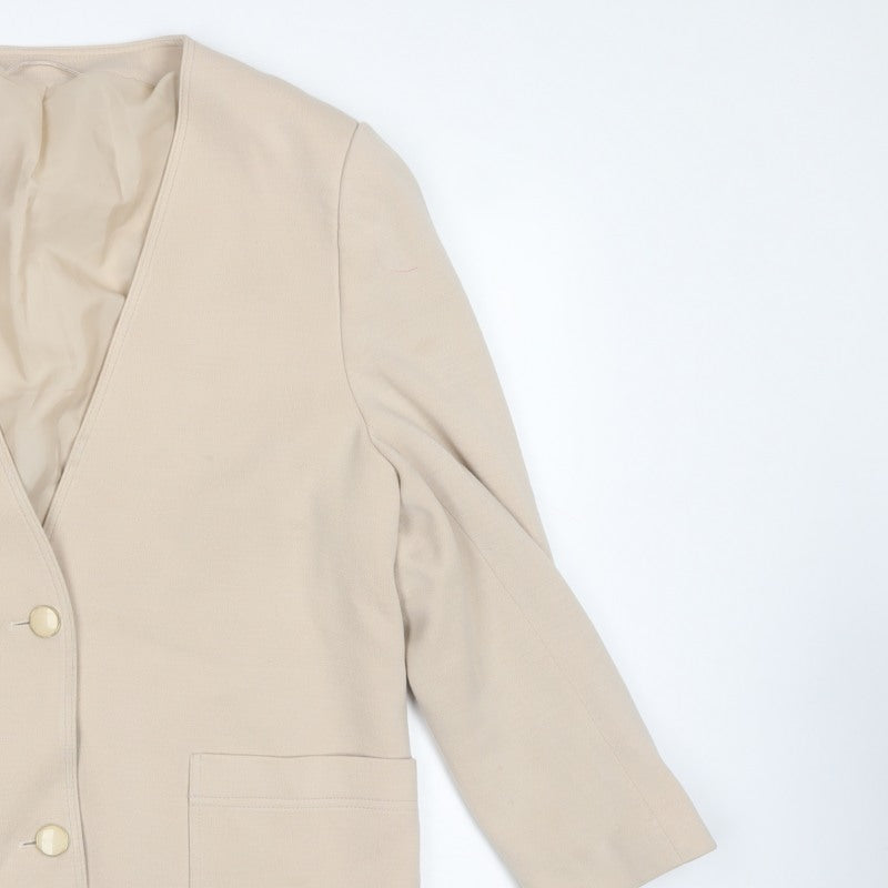 Karpelle Women Beige UK 16 Wool Blend Lined 2 Button Blazer Jacket