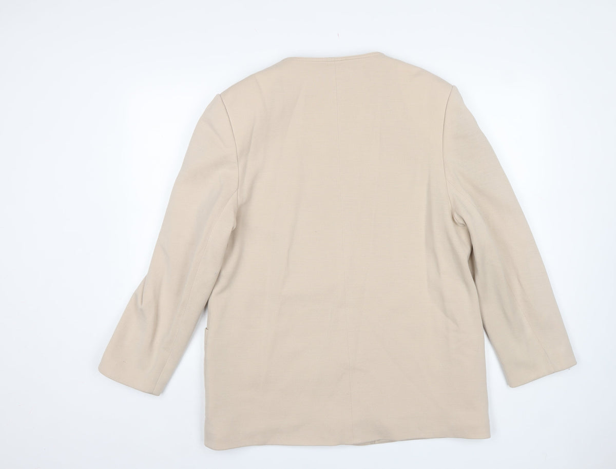 Karpelle Women Beige UK 16 Wool Blend Lined 2 Button Blazer Jacket