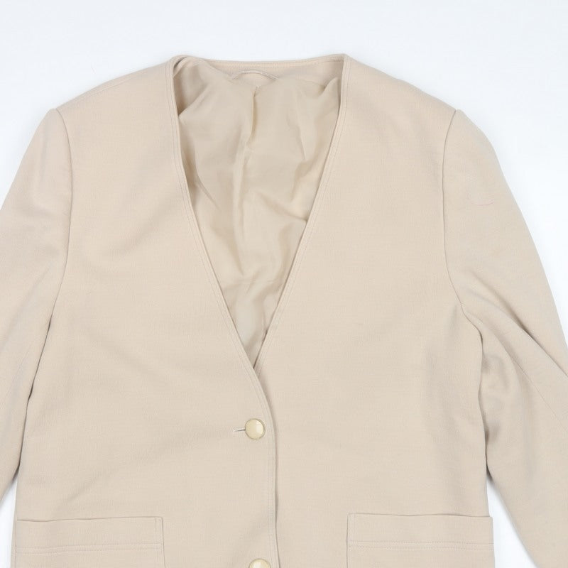 Karpelle Women Beige UK 16 Wool Blend Lined 2 Button Blazer Jacket