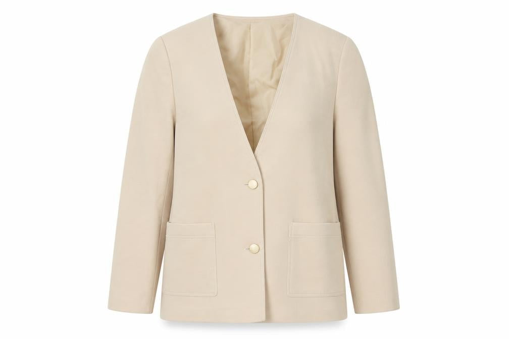 Karpelle Women Beige UK 16 Wool Blend Lined 2 Button Blazer Jacket
