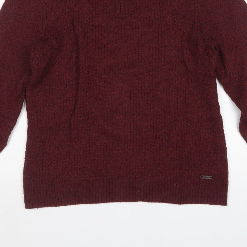 White Stuff Men's Red M Lambswool 1/4 Zip High Neck Jumper