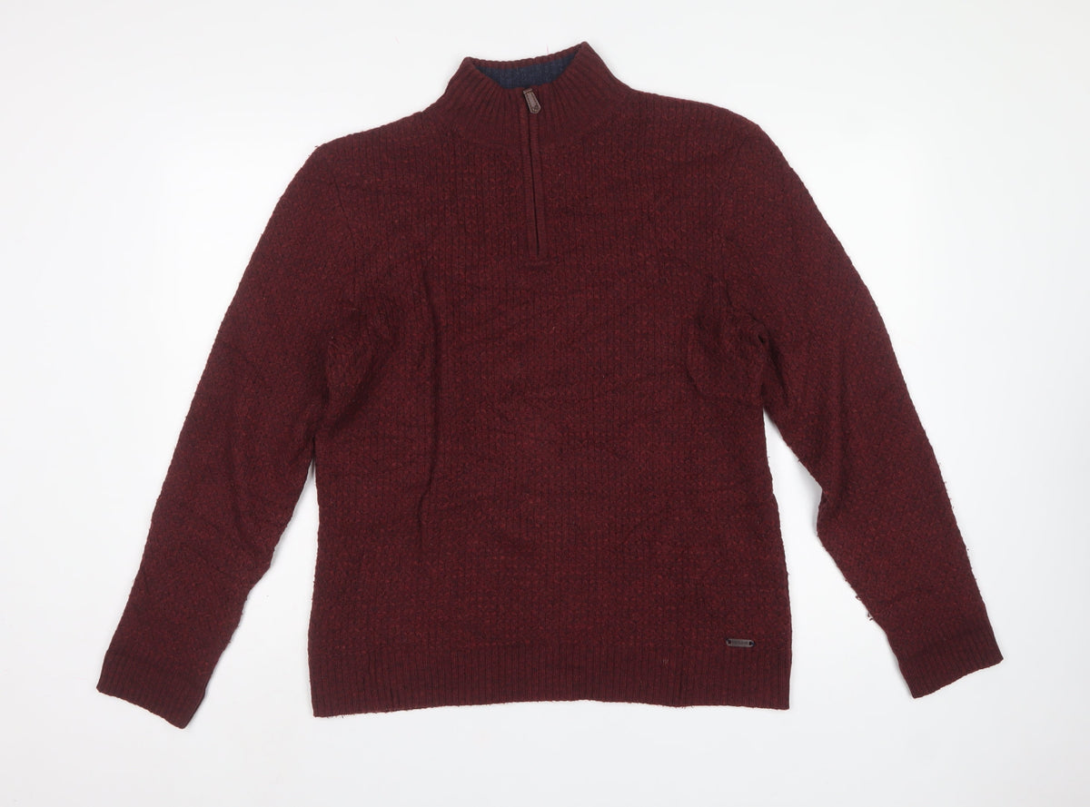 White Stuff Men's Red M Lambswool 1/4 Zip High Neck Jumper